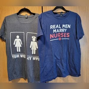 Bundle Of 2 Men's Graphic T-Shirts - Blue and Gray- For The Man Married To Nurse
